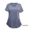 Charcoal-Womens-Scrub-Top-Shirt-Mock-Wrap-Soft-Modern-Fit-V-Neck-2-Pockets