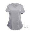 Grey-Womens-Scrub-Top-Shirt-Mock-Wrap-Soft-Modern-Fit-V-Neck-2-Pockets