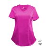 Hot-Pink-Womens-Scrub-Top-Shirt-Mock-Wrap-Soft-Modern-Fit-V-Neck-2-Pockets