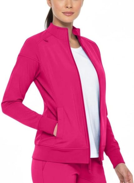 Monarch Uniforms women's scrub jacket Style 4403 zip front detail in Hot Pink
